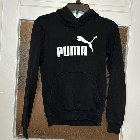 Puma Women’s Black and White Pullover Sweatshirt Drawstring Hoodie Size Small - Picture 1 of 6